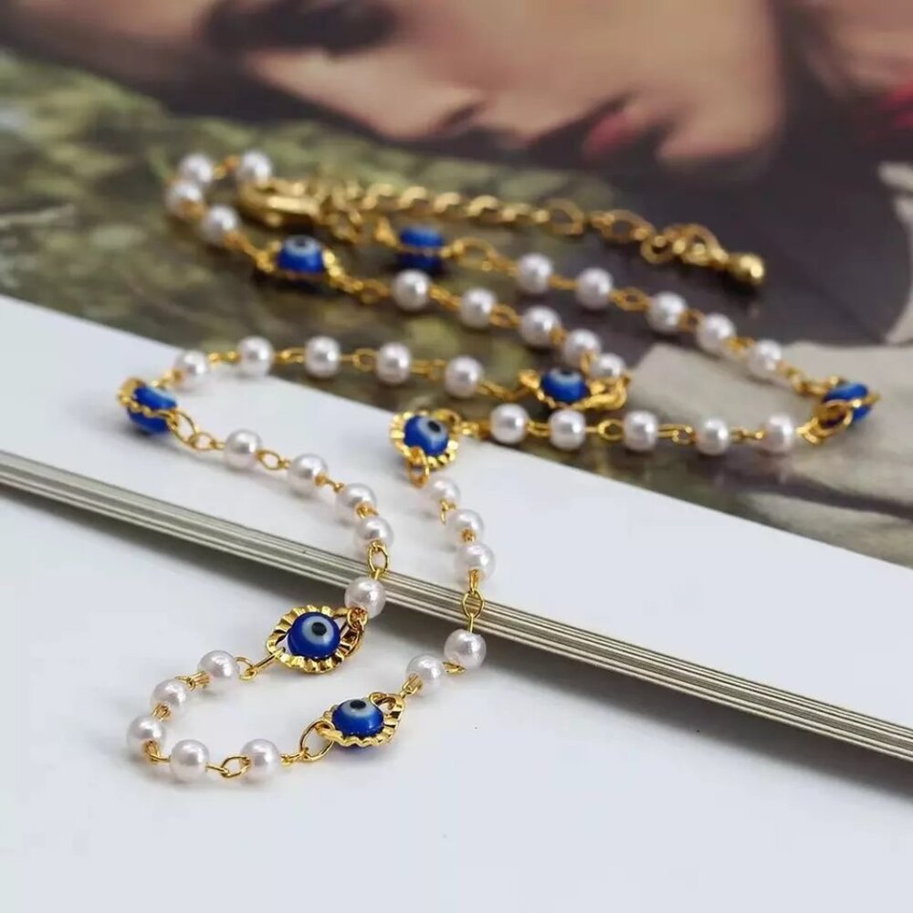 Dainty Evil Eye Pearl Choker Necklace (NWT)